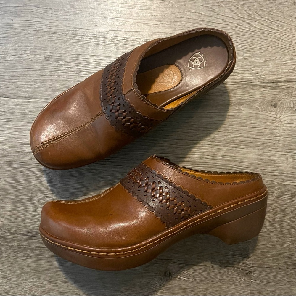 Ariat Leather Clog Mules Western Scalloped Edge Size 9.5